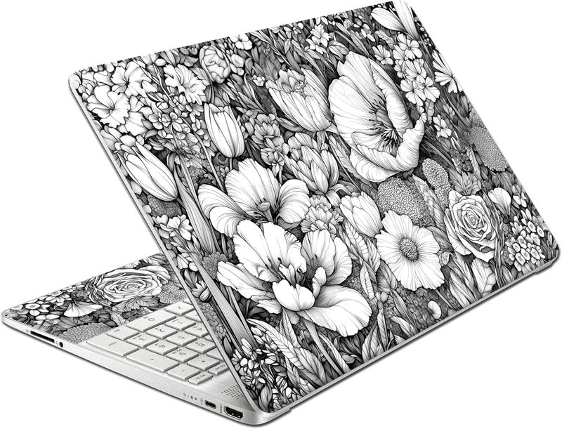 TracyArt Laptop Skin Decal HP 15.6" - Black White Botanical, Laptop Cover Sticker, No Cutting Required, No Bubble, Waterproof, Scratch Resistant - Including Wide Screen and Wrist Pad - Image 1